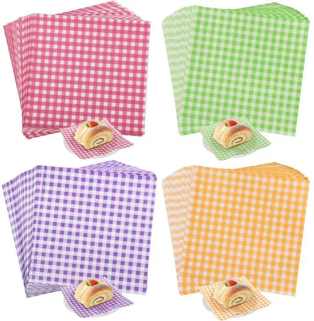 Main image of Baking Parchment Paper for Food Wrap 7 * 7 Inch, 100 Sheets Waxed Deli Papers for Cookie Burger Donuts Food Basket Liners, Gingham Pattern 4 Colors Combo