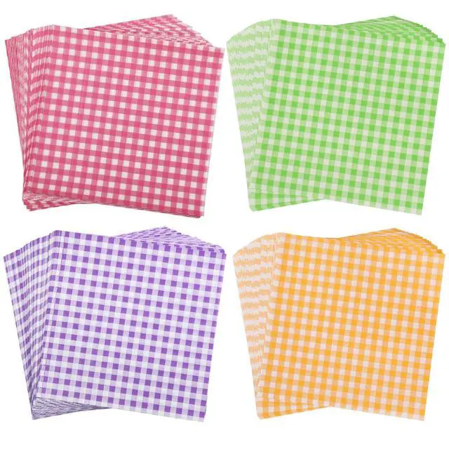 Alt view image 2 of 6 - Baking Parchment Paper for Food Wrap 7 * 7 Inch, 100 Sheets Waxed Deli Papers for Cookie Burger Donuts Food Basket Liners, Gingham Pattern 4 Colors Combo