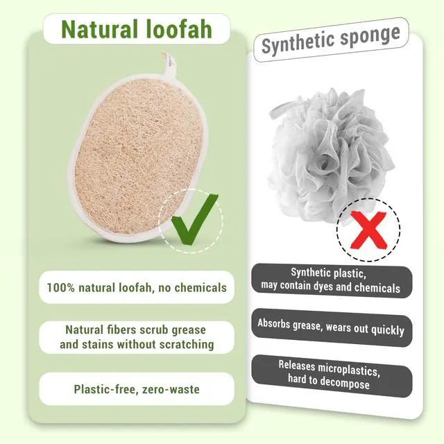 Alt view image 3 of 7 - Vietnamese Natural Loofah Exfoliating Body Scrubber Pads, 100% Plant-Based Shower Luffa Sponge, Bath Loofah for Women Men (2, Pack of 2)