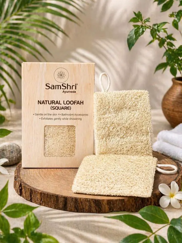 Main image of Natural Loofah Sponge 2 Pack, Real Luffa Body Scrubber for Shower, Exfoliating Bath Sponge for Face and Body, Loofah for Men and Women, Biodegradable Reusable Bath Sponge Pads, Square Shape