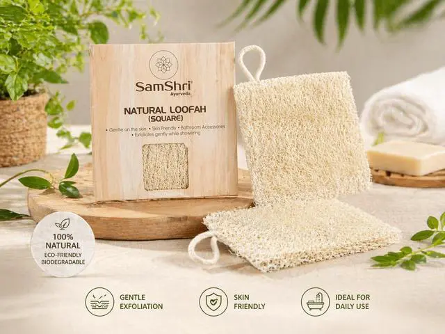 Alt view image 2 of 7 - Natural Loofah Sponge 2 Pack, Real Luffa Body Scrubber for Shower, Exfoliating Bath Sponge for Face and Body, Loofah for Men and Women, Biodegradable Reusable Bath Sponge Pads, Square Shape