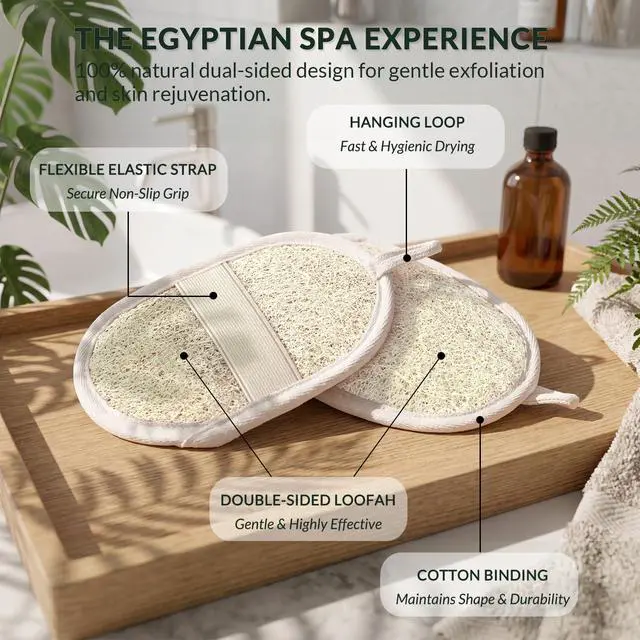 Alt view image 3 of 5 - Double-Sided Egyptian Loofah Exfoliating Sponge, 2 Pack Luffa Body Scrubber