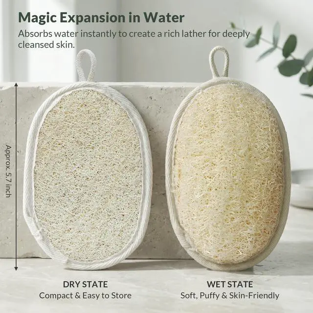Alt view image 2 of 5 - Double-Sided Egyptian Loofah Exfoliating Sponge, 2 Pack Luffa Body Scrubber