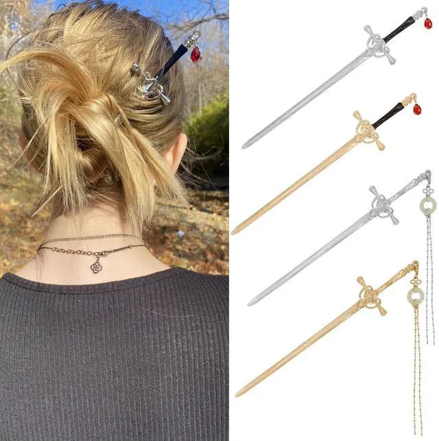 Main image of 4Pcs Sword Hair Stick Retro Metal Hair Sticks Ancient Style Swords Hair Chopsticks for Women and Men, Chinese Hair Pins Hair Sticks Hair Daggers with Tassels for Hair Accessories