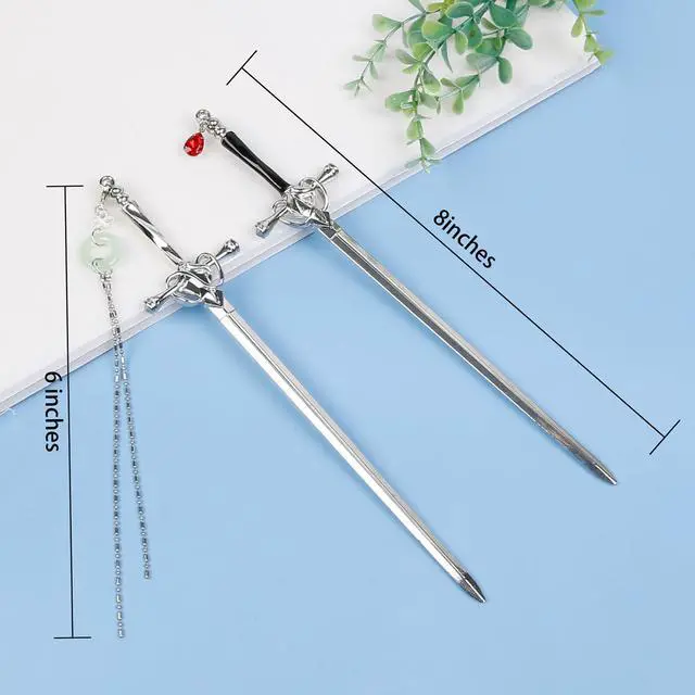 Alt view image 6 of 7 - 4Pcs Sword Hair Stick Retro Metal Hair Sticks Ancient Style Swords Hair Chopsticks for Women and Men, Chinese Hair Pins Hair Sticks Hair Daggers with Tassels for Hair Accessories