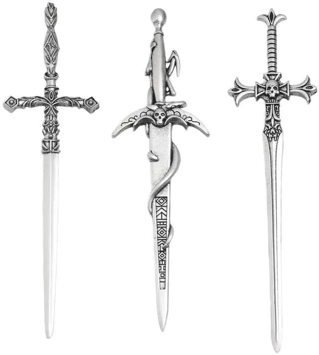 Main image of 3Pcs Sword Hair Pins - Renaissance Medieval Gothic Hair Sticks for Women, Vintage Metal Hair Chopsticks for Bun Updo, Renaissance Accessories Medieval Accessories
