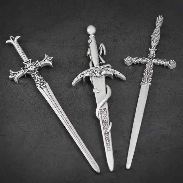 Alt view image 3 of 6 - 3Pcs Sword Hair Pins - Renaissance Medieval Gothic Hair Sticks for Women, Vintage Metal Hair Chopsticks for Bun Updo, Renaissance Accessories Medieval Accessories