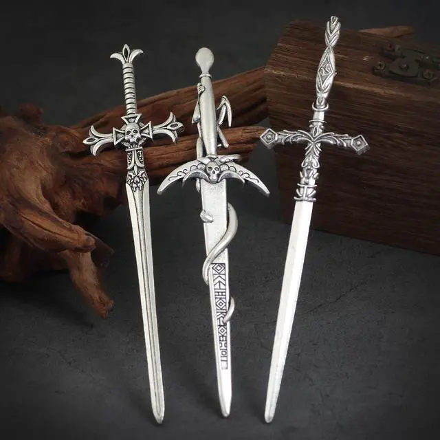 Alt view image 4 of 6 - 3Pcs Sword Hair Pins - Renaissance Medieval Gothic Hair Sticks for Women, Vintage Metal Hair Chopsticks for Bun Updo, Renaissance Accessories Medieval Accessories