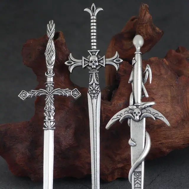 Alt view image 5 of 6 - 3Pcs Sword Hair Pins - Renaissance Medieval Gothic Hair Sticks for Women, Vintage Metal Hair Chopsticks for Bun Updo, Renaissance Accessories Medieval Accessories