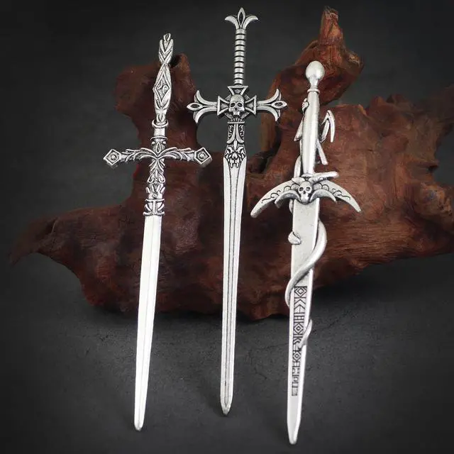 Alt view image 6 of 6 - 3Pcs Sword Hair Pins - Renaissance Medieval Gothic Hair Sticks for Women, Vintage Metal Hair Chopsticks for Bun Updo, Renaissance Accessories Medieval Accessories