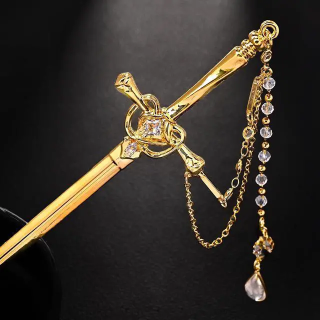 Alt view image 6 of 7 - Sword Tassels Hair Pins for Women - Gold Long Ancient Style Tassels Metal Chopsticks Chinese Hair Sticks Pin Decorative Gold Medieval Renaissance Chinese Hair Accessories for Women Jewelry