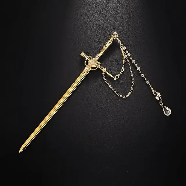 Alt view image 4 of 7 - Sword Tassels Hair Pins for Women - Gold Long Ancient Style Tassels Metal Chopsticks Chinese Hair Sticks Pin Decorative Gold Medieval Renaissance Chinese Hair Accessories for Women Jewelry