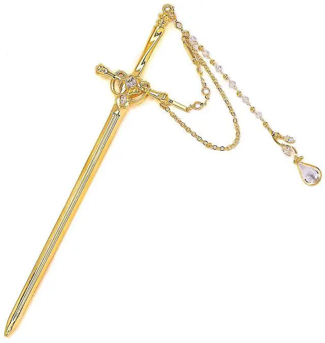 Alt view image 7 of 7 - Sword Tassels Hair Pins for Women - Gold Long Ancient Style Tassels Metal Chopsticks Chinese Hair Sticks Pin Decorative Gold Medieval Renaissance Chinese Hair Accessories for Women Jewelry