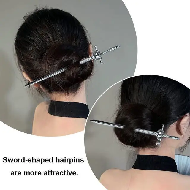 Alt view image 4 of 7 - 2 Pcs Metal Sword Hair Sticks Vintage Hair Chopsticks Simple and Elegant Hair Pins Sticks for Women and Girls Daily Wear