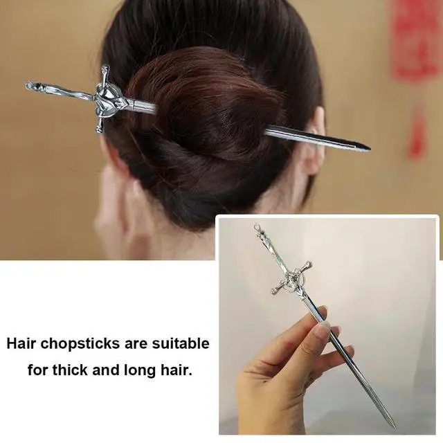 Alt view image 5 of 7 - 2 Pcs Metal Sword Hair Sticks Vintage Hair Chopsticks Simple and Elegant Hair Pins Sticks for Women and Girls Daily Wear