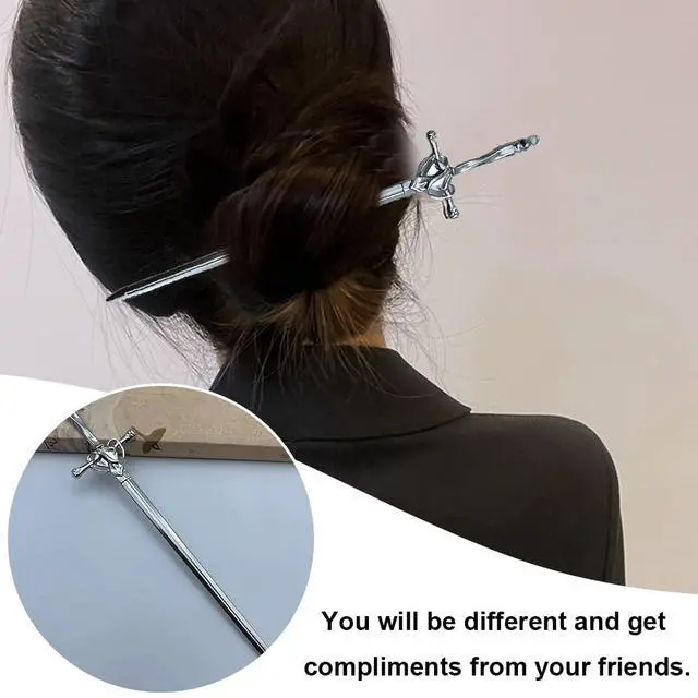 Alt view image 6 of 7 - 2 Pcs Metal Sword Hair Sticks Vintage Hair Chopsticks Simple and Elegant Hair Pins Sticks for Women and Girls Daily Wear
