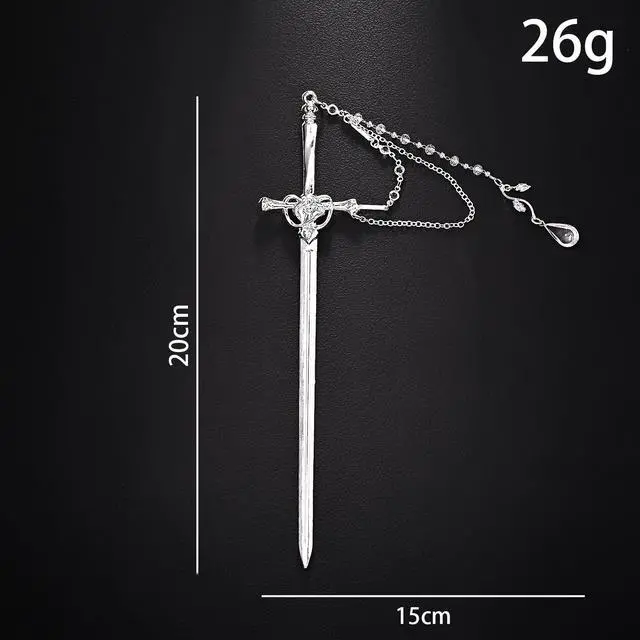 Alt view image 2 of 7 - Sword Tassels Hair Pins for Women - Silver Long Ancient Style Tassels Metal Chopsticks Chinese Hair Sticks Pin Decorative Silver Medieval Renaissance Chinese Hair Accessories for Women Jewelry