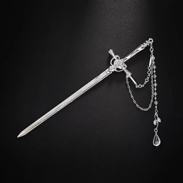 Alt view image 4 of 7 - Sword Tassels Hair Pins for Women - Silver Long Ancient Style Tassels Metal Chopsticks Chinese Hair Sticks Pin Decorative Silver Medieval Renaissance Chinese Hair Accessories for Women Jewelry