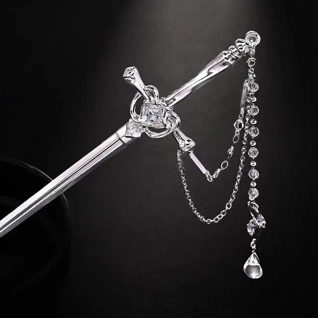 Alt view image 6 of 7 - Sword Tassels Hair Pins for Women - Silver Long Ancient Style Tassels Metal Chopsticks Chinese Hair Sticks Pin Decorative Silver Medieval Renaissance Chinese Hair Accessories for Women Jewelry