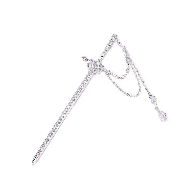 Alt view image 7 of 7 - Sword Tassels Hair Pins for Women - Silver Long Ancient Style Tassels Metal Chopsticks Chinese Hair Sticks Pin Decorative Silver Medieval Renaissance Chinese Hair Accessories for Women Jewelry