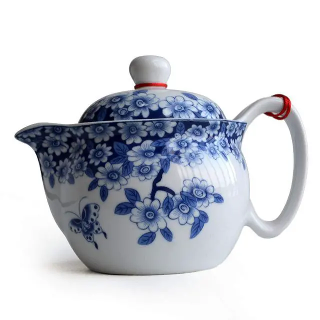Alt view image 5 of 7 - Small Teapot 12oz Blue White Porcelain Tea Pot with Stainless Filter Infuser for Loose Tea (pot flowers Beautify)
