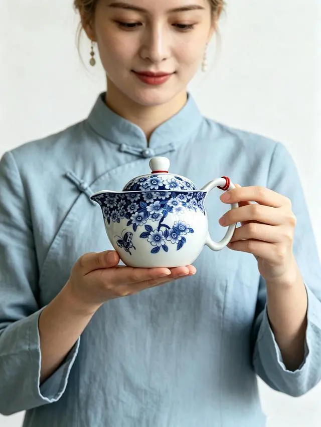 Alt view image 3 of 7 - Small Teapot 12oz Blue White Porcelain Tea Pot with Stainless Filter Infuser for Loose Tea (pot flowers Beautify)