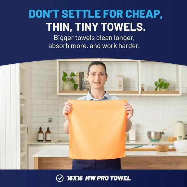Alt view image 3 of 7 - MW PRO Microfiber Cleaning Cloths Orange (12 Pack, 12x12) - Commercial Janitorial Towels & Lint Free Rags - Heavy Duty for Auto Detailing, Glass Windows, Housekeeping & Screens - Washable 300+ Times