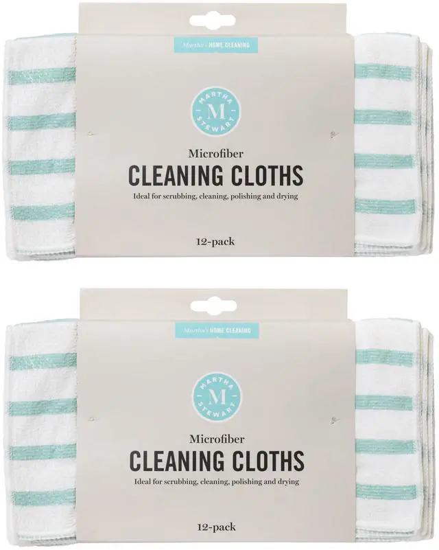 Main image of Microfiber Cleaning Cloths, Ultra-Absorbent, Lint-Free Cleaning Towels for Home & Kitchen, Teal Stripes, 11 Inches, 24 Count