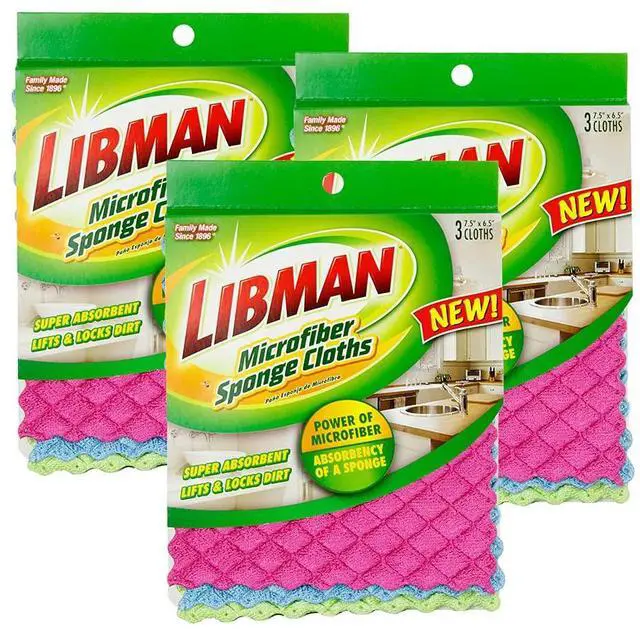Main image of Libman 1482 Microfiber Sponge Cloths Combines The Best of a Sponge and Dish Cloth, Includes 3 Packs of 3 Sponge Cloths (9 Total Sponge Cloths), Pink, Blue and Green