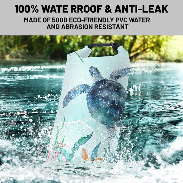 Alt view image 2 of 7 - Waterproof Dry Bag,Sea Turtle Coral Starfish Small Waterproof Backpack 2L/5L/10L/20L/30L/40L Floating Lightweight Bags for Kayaking, Boating, Fishing, Swimming Camping with Waterproof Phone Case