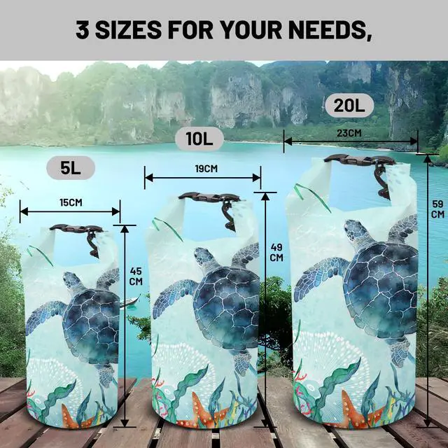 Alt view image 6 of 7 - Waterproof Dry Bag,Sea Turtle Coral Starfish Small Waterproof Backpack 2L/5L/10L/20L/30L/40L Floating Lightweight Bags for Kayaking, Boating, Fishing, Swimming Camping with Waterproof Phone Case