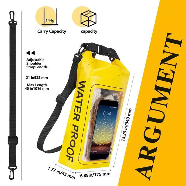 Alt view image 2 of 7 - IP68 Waterproof Dry Bag, 2L - Roll Top Waterproof Pool Bagdry bags for kayaking waterproof-w/Phone Pouch,Large Waterproof Phone Pouch,Boating & Kayak Accessories camping (yellow)