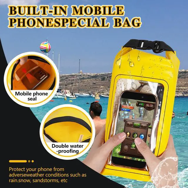 Alt view image 4 of 7 - IP68 Waterproof Dry Bag, 2L - Roll Top Waterproof Pool Bagdry bags for kayaking waterproof-w/Phone Pouch,Large Waterproof Phone Pouch,Boating & Kayak Accessories camping (yellow)