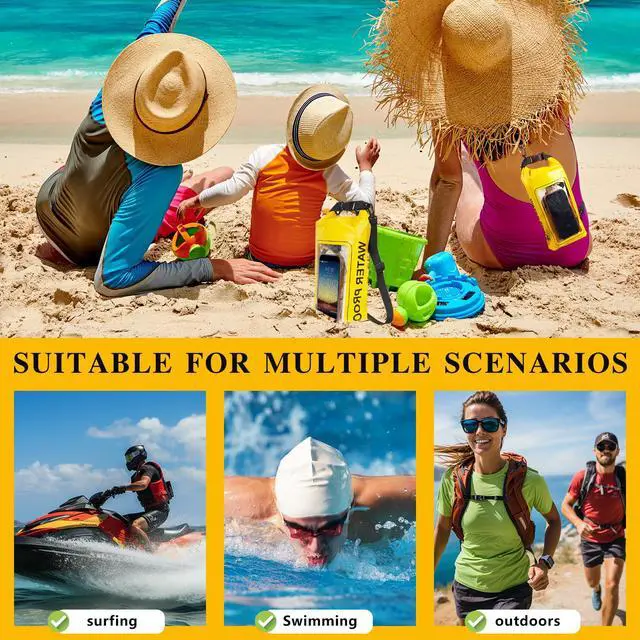 Alt view image 7 of 7 - IP68 Waterproof Dry Bag, 2L - Roll Top Waterproof Pool Bagdry bags for kayaking waterproof-w/Phone Pouch,Large Waterproof Phone Pouch,Boating & Kayak Accessories camping (yellow)
