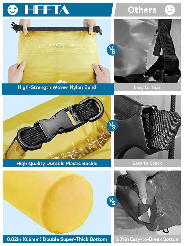 Alt view image 4 of 7 - Dry Bag Waterproof for Women Men, Roll Top Lightweight Dry Storage Bag Backpack with Phone Case for Travel Swimming Boating Kayaking Paddle Board Camping Beach Accessories (Yellow, 5L)