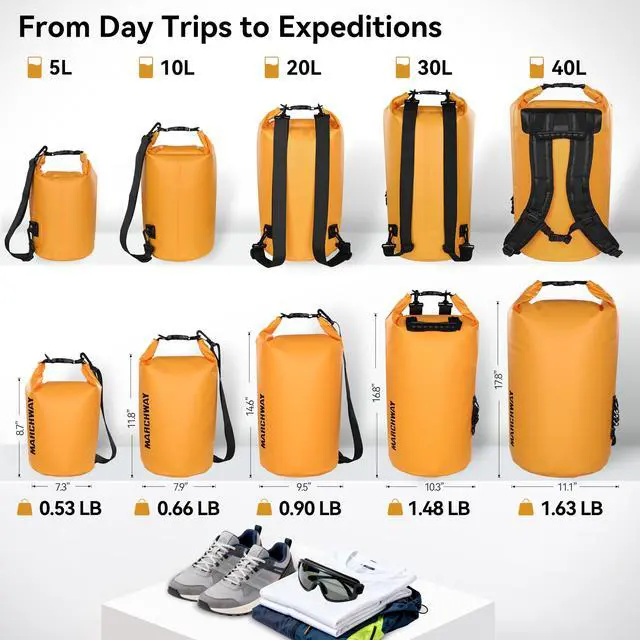 Alt view image 4 of 7 - Floating Waterproof Dry Bag Backpack 5L/10L/20L/30L/40L, Roll Top Sack Keeps Gear Dry for Kayaking, Rafting, Boating, Swimming, Camping, Hiking, Beach, Fishing (Deep Yellow, 10L)