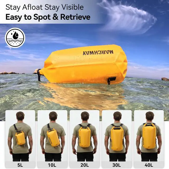 Alt view image 5 of 7 - Floating Waterproof Dry Bag Backpack 5L/10L/20L/30L/40L, Roll Top Sack Keeps Gear Dry for Kayaking, Rafting, Boating, Swimming, Camping, Hiking, Beach, Fishing (Deep Yellow, 10L)