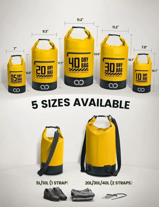 Alt view image 2 of 7 - Waterproof Dry Bag Phone Pouch - 5L/10L/20L/30L/40L Floating Backpack for Kayaking Boating Beach Camping Paddleboard Bags - Heavy Duty 500D PVC Marine Dry Sack for Men,Women, Yellow 10L