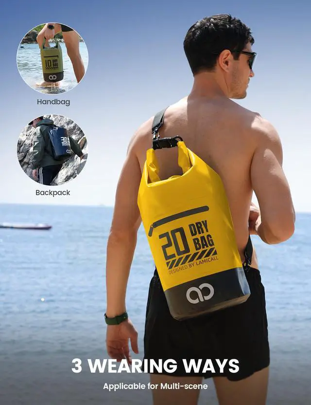 Alt view image 5 of 7 - Waterproof Dry Bag Phone Pouch - 5L/10L/20L/30L/40L Floating Backpack for Kayaking Boating Beach Camping Paddleboard Bags - Heavy Duty 500D PVC Marine Dry Sack for Men,Women, Yellow 10L