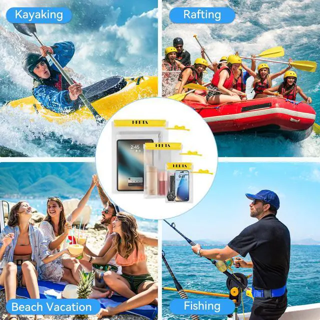 Alt view image 7 of 7 - 5-Pack Clear Waterproof Dry Bag Pouch, Water Tight Cases Dry Bags Document Holder for Camera Mobile Phone Maps, Kayaking Boating (Yellow)