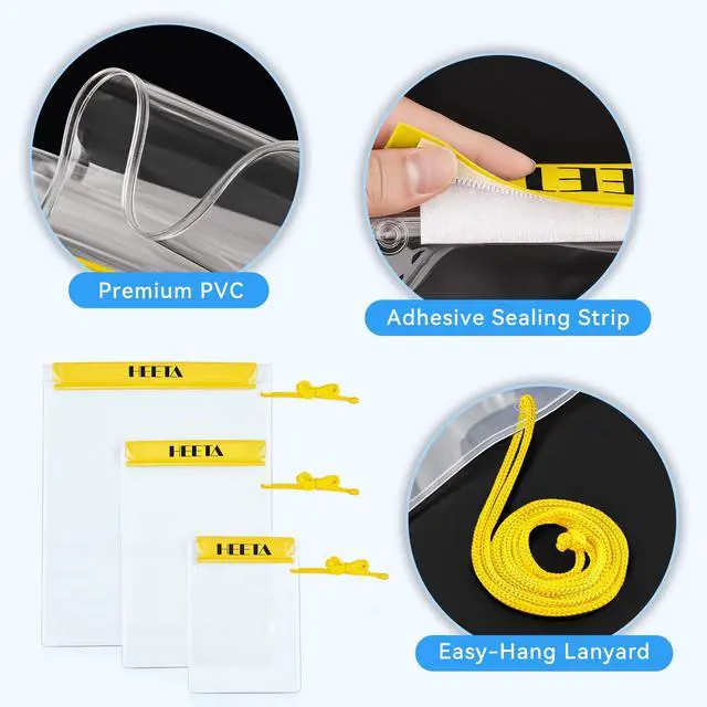 Alt view image 5 of 7 - 5-Pack Clear Waterproof Dry Bag Pouch, Water Tight Cases Dry Bags Document Holder for Camera Mobile Phone Maps, Kayaking Boating (Yellow)