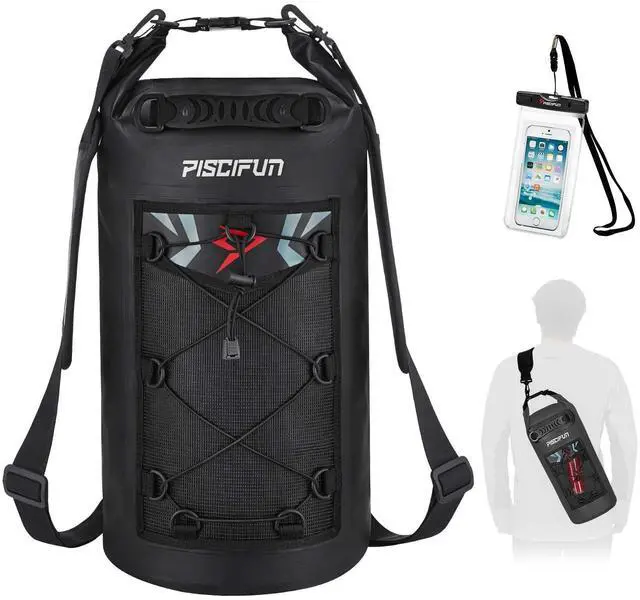 Main image of Dry Bag, Waterproof Floating Backpack 10L with Waterproof Phone Case for Boating, Kayaking, Fishing, Black 10L