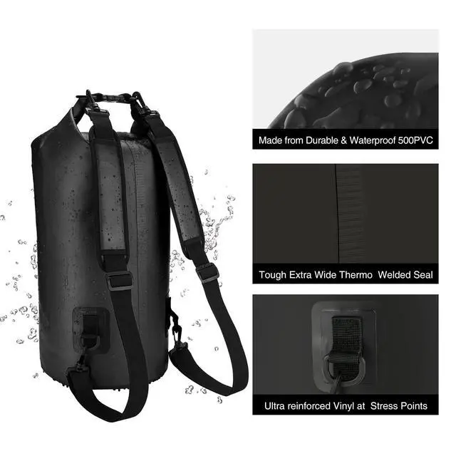 Alt view image 5 of 7 - Dry Bag, Waterproof Floating Backpack 10L with Waterproof Phone Case for Boating, Kayaking, Fishing, Black 10L