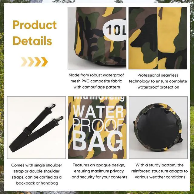 Alt view image 5 of 7 - Waterproof Dry Bag 5L/10L/15L/20L/30L Roll Top Dry Storage Backpack with Phone Case, Collapsible Water Bottle, Sunglasses, Ear Band for Kayaking Boating Swimming Fishing Camping, Yellow 30L