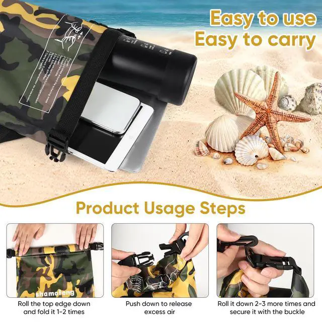 Alt view image 6 of 7 - Waterproof Dry Bag 5L/10L/15L/20L/30L Roll Top Dry Storage Backpack with Phone Case, Collapsible Water Bottle, Sunglasses, Ear Band for Kayaking Boating Swimming Fishing Camping, Yellow 30L
