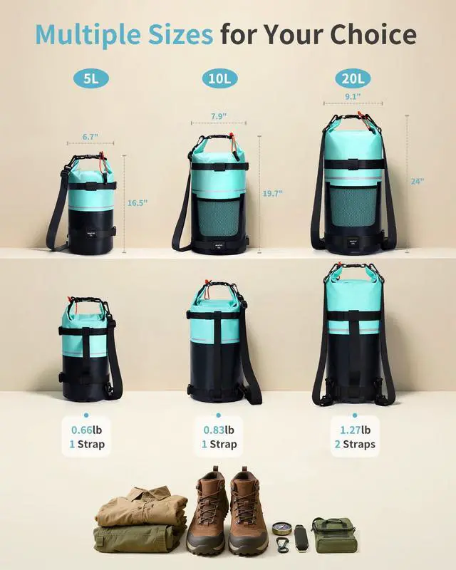 Alt view image 2 of 7 - Waterproof Dry Bag for Women Men, 5L/10L/20L Roll Top Lightweight Dry Storage Bag Backpack for Travel Kayaking Hiking Floating with Waterproof Phone Case,Green
