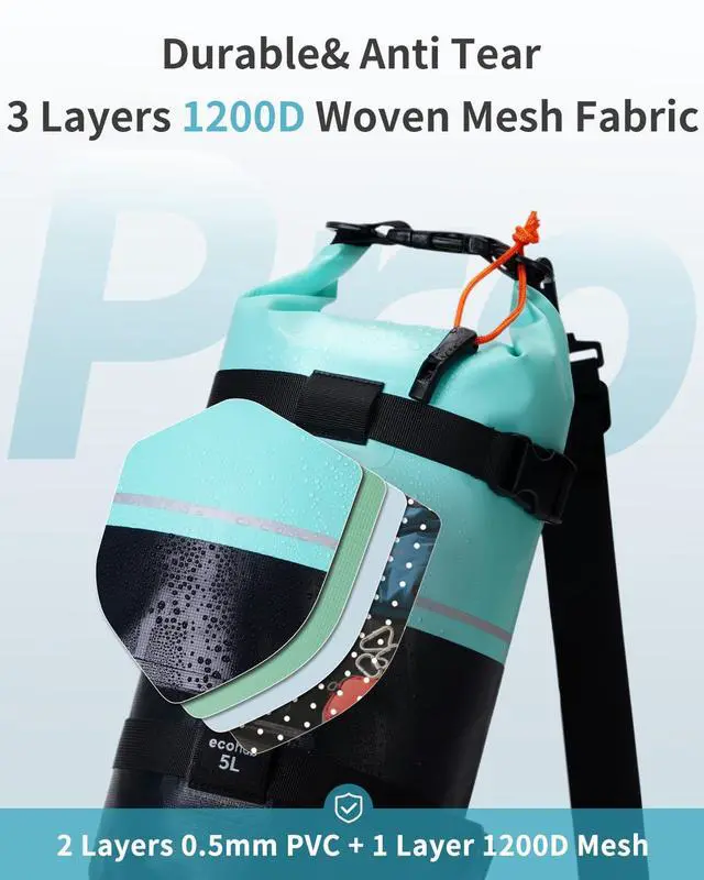 Alt view image 4 of 7 - Waterproof Dry Bag for Women Men, 5L/10L/20L Roll Top Lightweight Dry Storage Bag Backpack for Travel Kayaking Hiking Floating with Waterproof Phone Case,Green