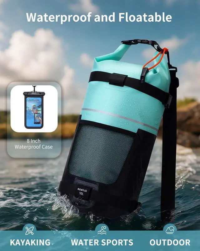 Alt view image 3 of 7 - Waterproof Dry Bag for Women Men, 5L/10L/20L Roll Top Lightweight Dry Storage Bag Backpack for Travel Kayaking Hiking Floating with Waterproof Phone Case,Green