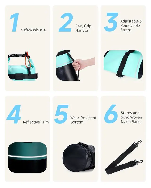 Alt view image 5 of 7 - Waterproof Dry Bag for Women Men, 5L/10L/20L Roll Top Lightweight Dry Storage Bag Backpack for Travel Kayaking Hiking Floating with Waterproof Phone Case,Green