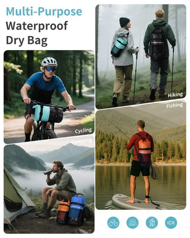 Alt view image 7 of 7 - Waterproof Dry Bag for Women Men, 5L/10L/20L Roll Top Lightweight Dry Storage Bag Backpack for Travel Kayaking Hiking Floating with Waterproof Phone Case,Green